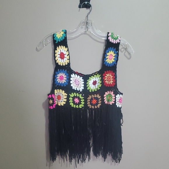 Source Unknown Tops - Colorful Crochet Fringe Top Size Medium